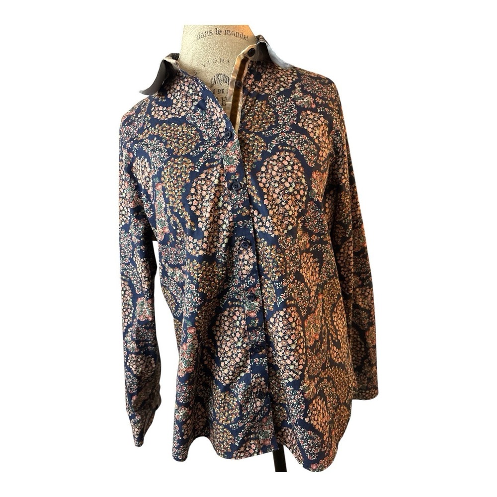 ORVIS Womens Colorful Button Floral Down Long Sleeve Dress Shirt Size 14 Summer